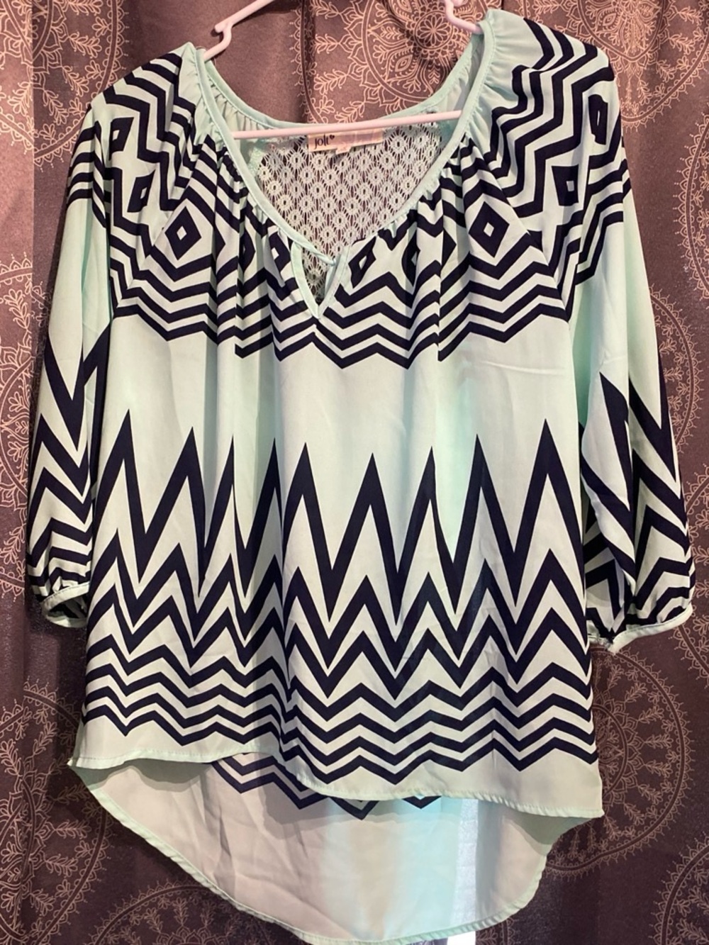 Jolt Mint and Navy Chevron Tunic Top